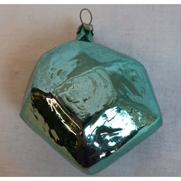 Vintage Hand Blown Glass Hexagon Ornament Turquoise - Picture 1 of 6
